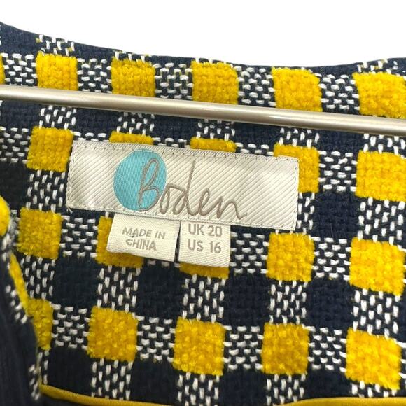 Boden Longline Check Coat Yellow Navy Size 16 - Picture 6 of 10